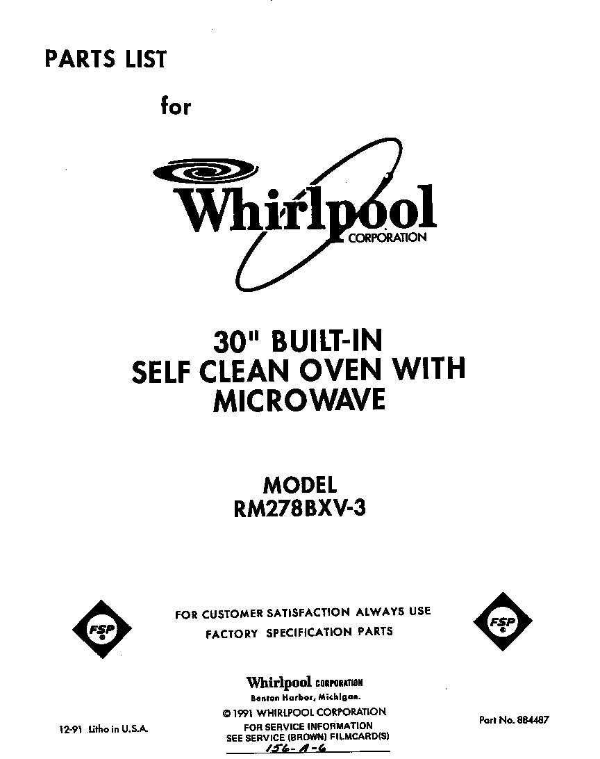 Whirlpool RM278BXV3 front cover diagram