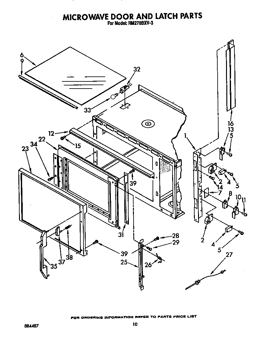 Whirlpool RM278BXV3 microwave door and latch diagram