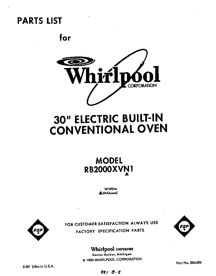 Whirlpool RB2000XVW1 front cover diagram