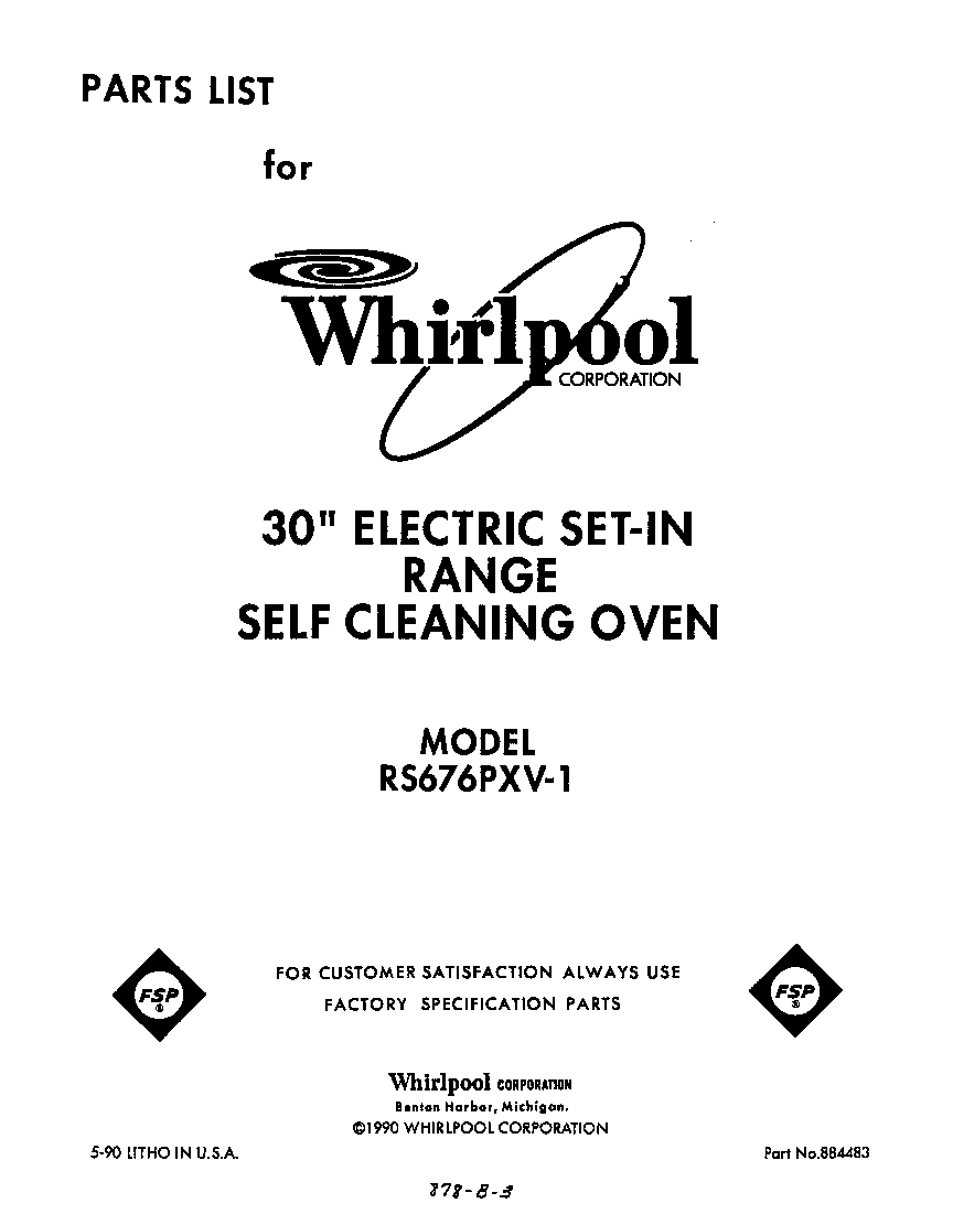 Whirlpool RS676PXV1 front cover diagram