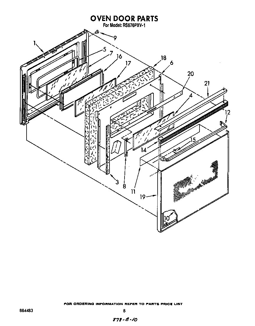 Whirlpool RS676PXV1 oven door diagram