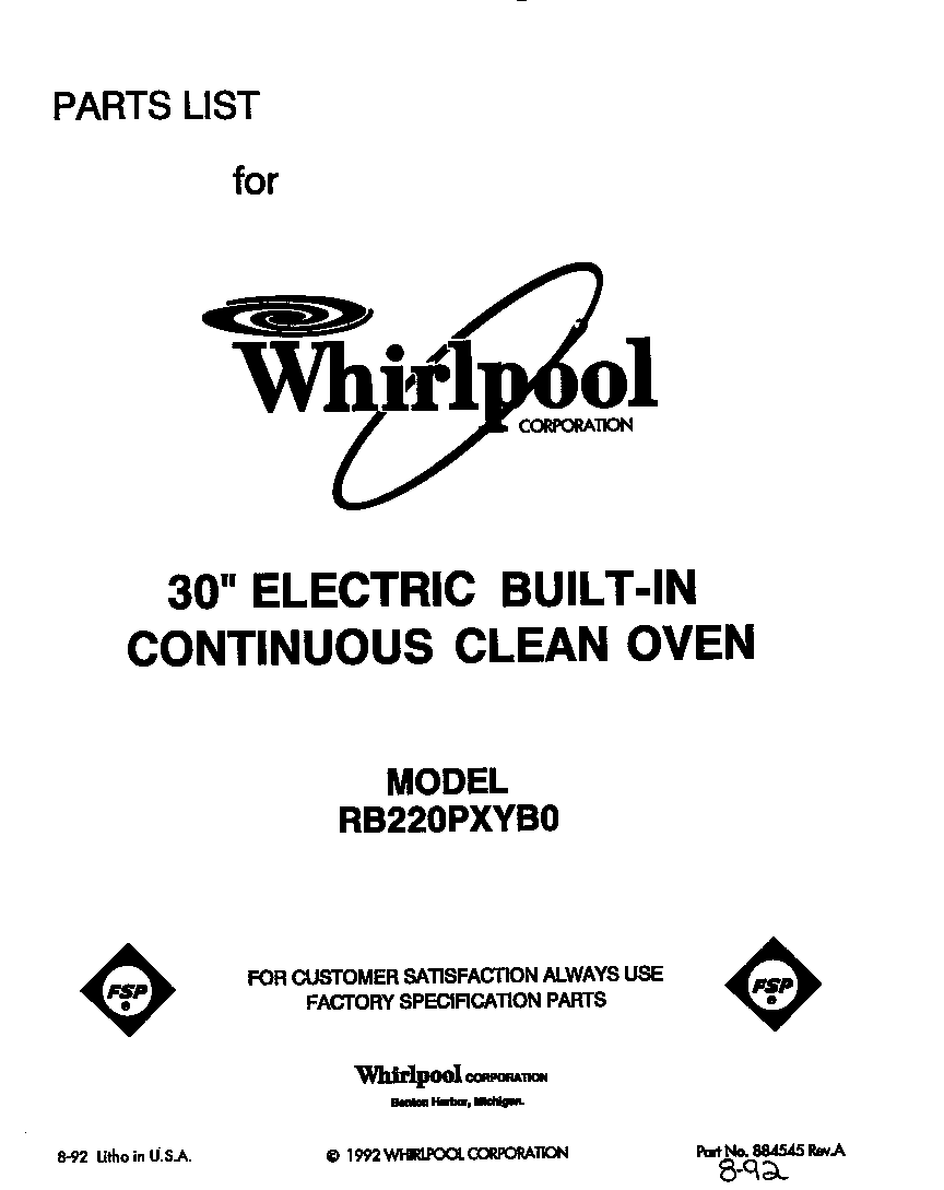 Whirlpool RB220PXYB0 front cover diagram