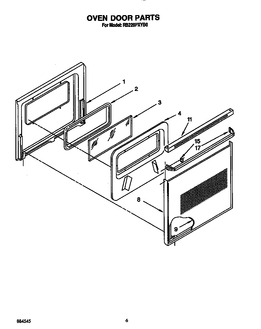 Whirlpool RB220PXYB0 oven door diagram