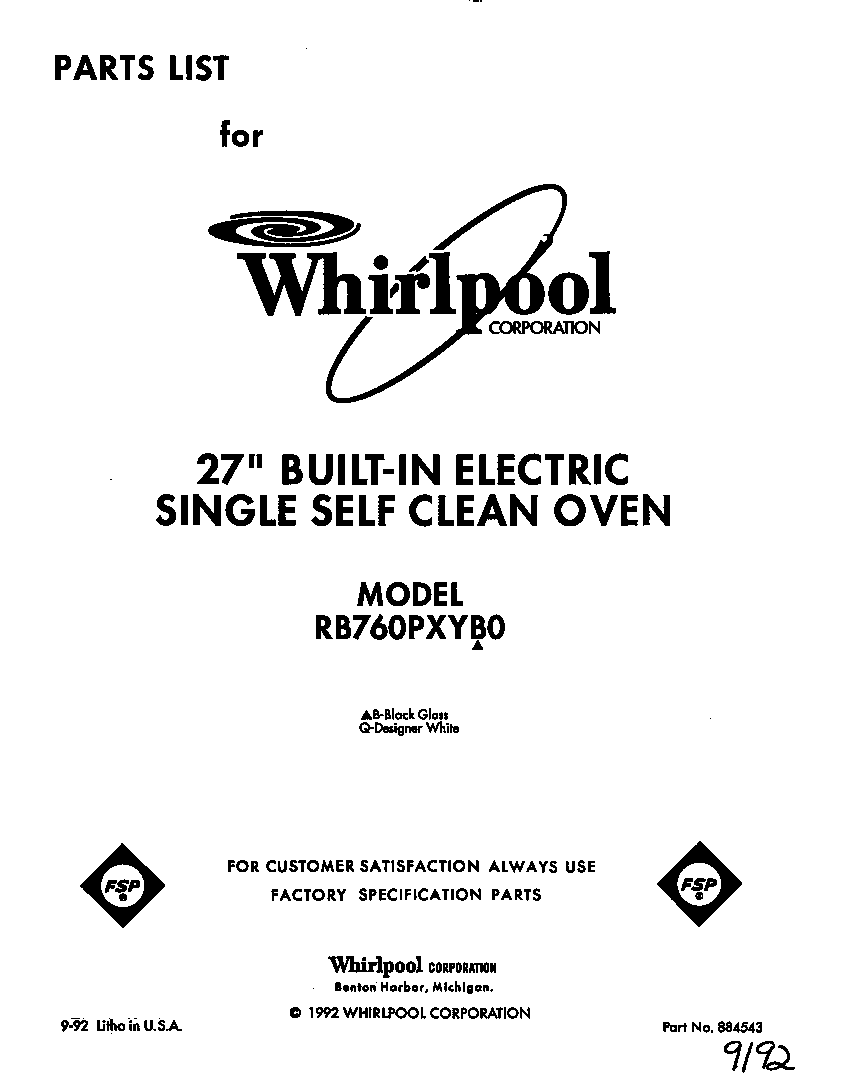 Whirlpool RB760PXYB0 front cover diagram