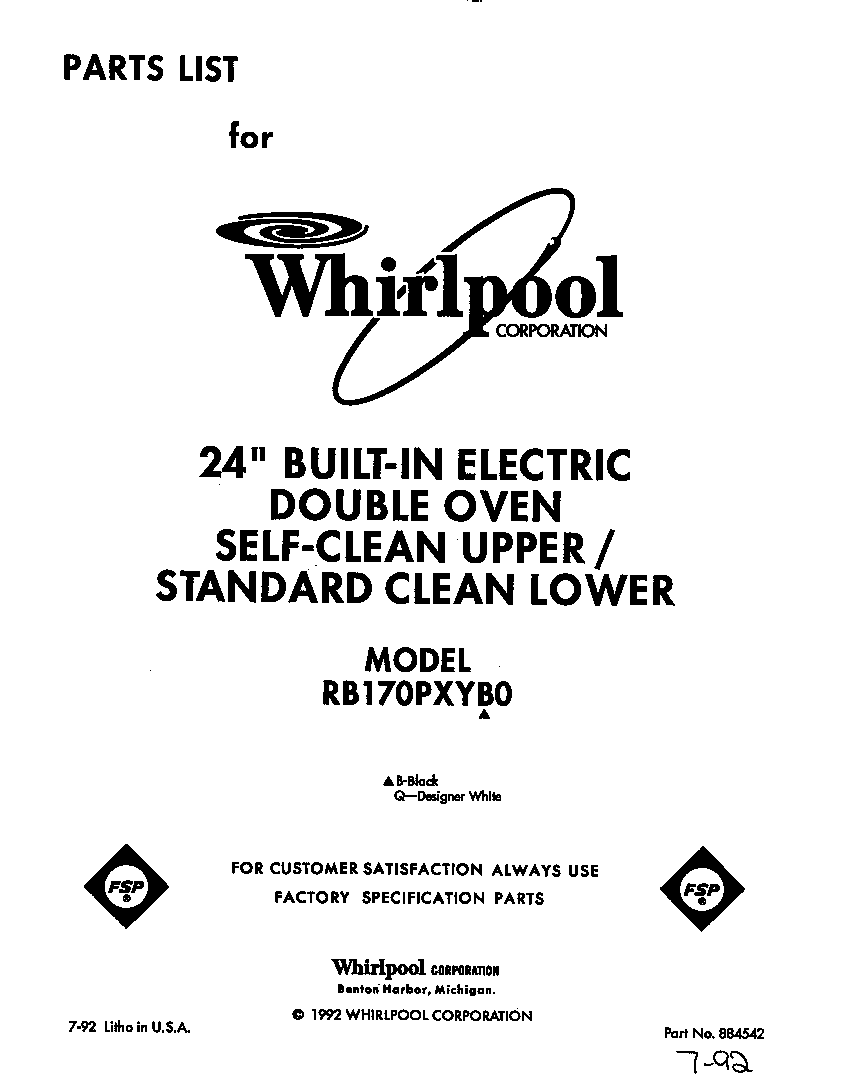 Whirlpool RB170PXYB0 front cover diagram