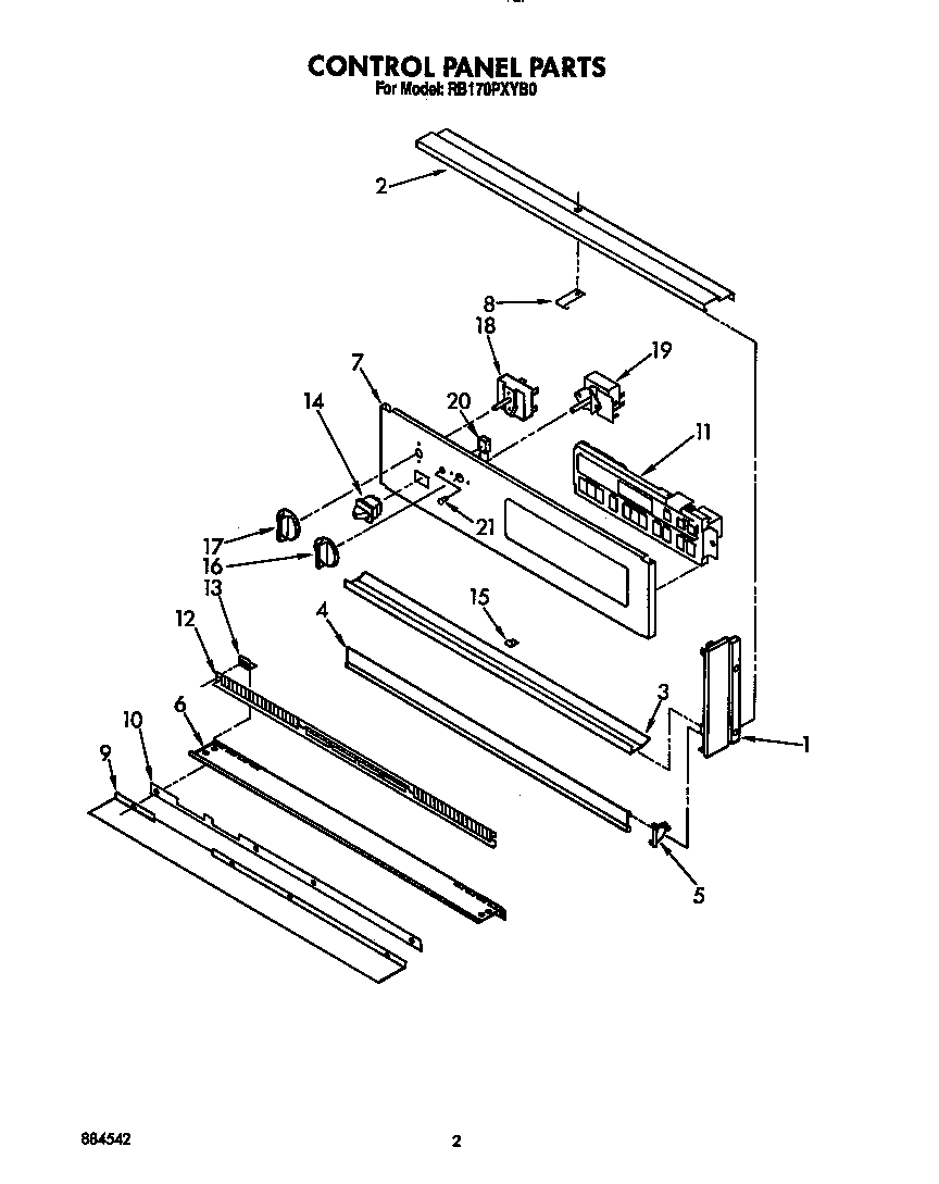 Whirlpool RB170PXYB0 control panel diagram