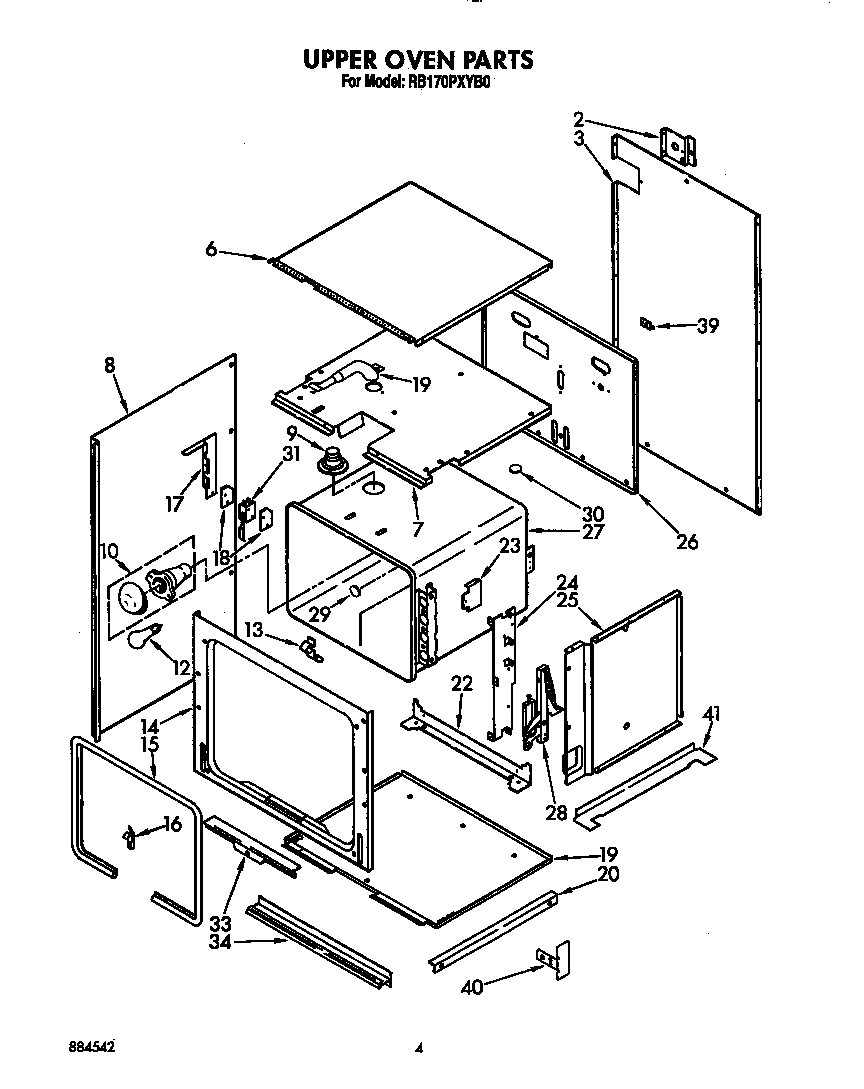 Whirlpool RB170PXYB0 upper oven diagram