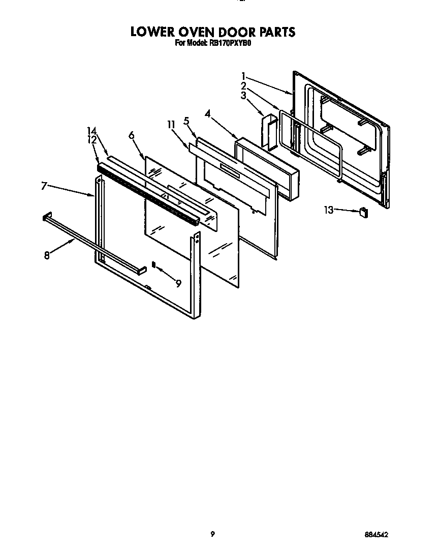 Whirlpool RB170PXYB0 lower oven door diagram