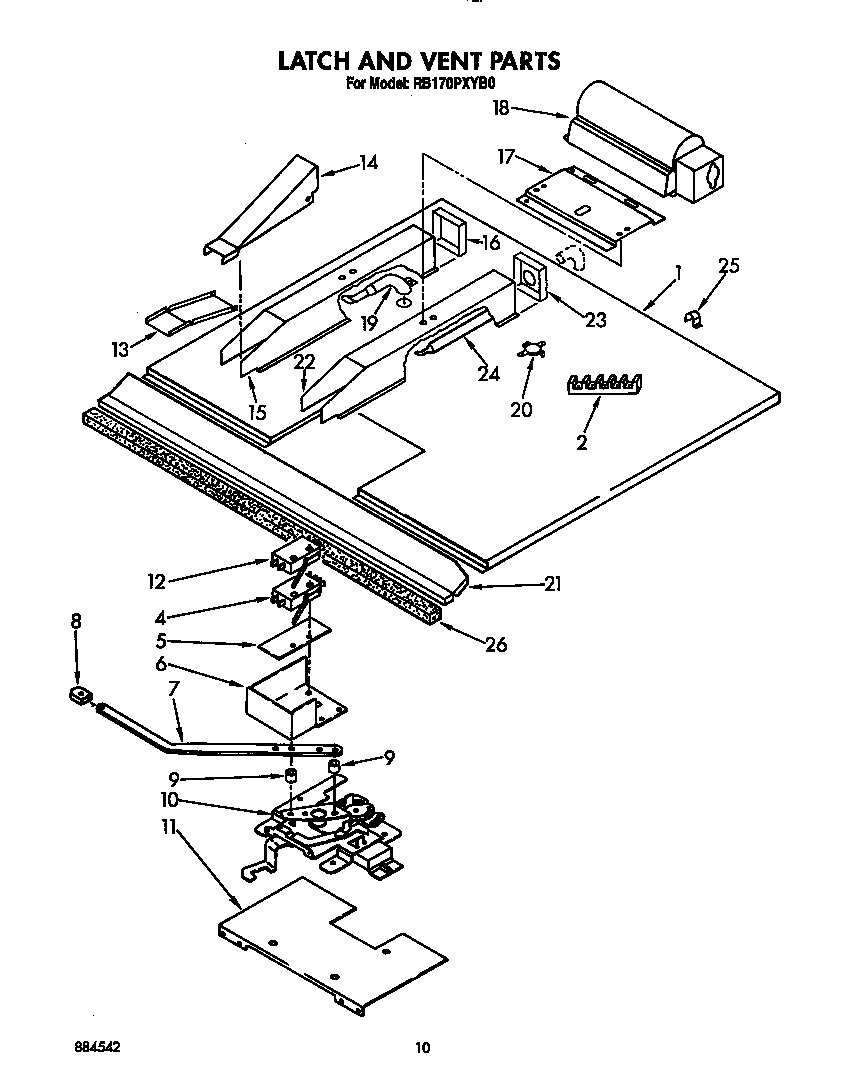 Whirlpool RB170PXYB0 latch and vent diagram