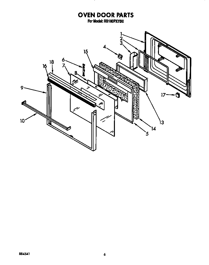 Whirlpool RB160PXYB0 oven door diagram