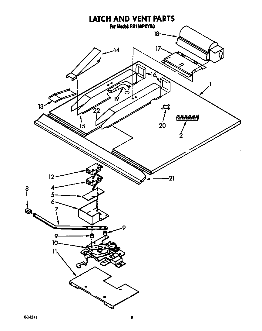 Whirlpool RB160PXYB0 latch and vent diagram