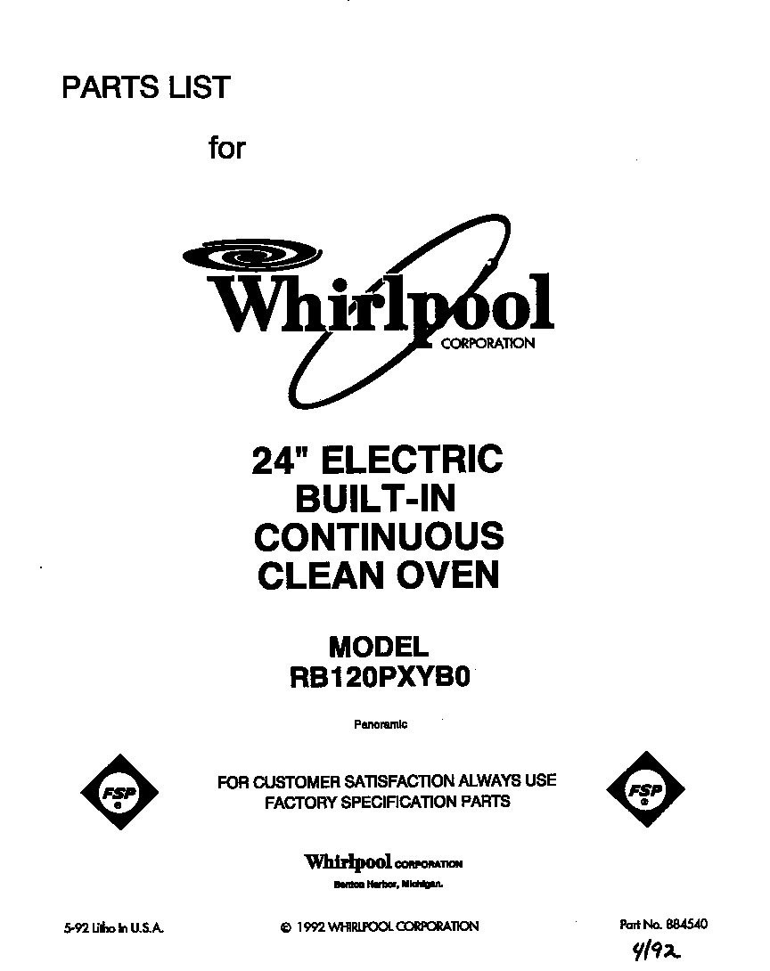 Whirlpool RB120PXYB0 front cover diagram