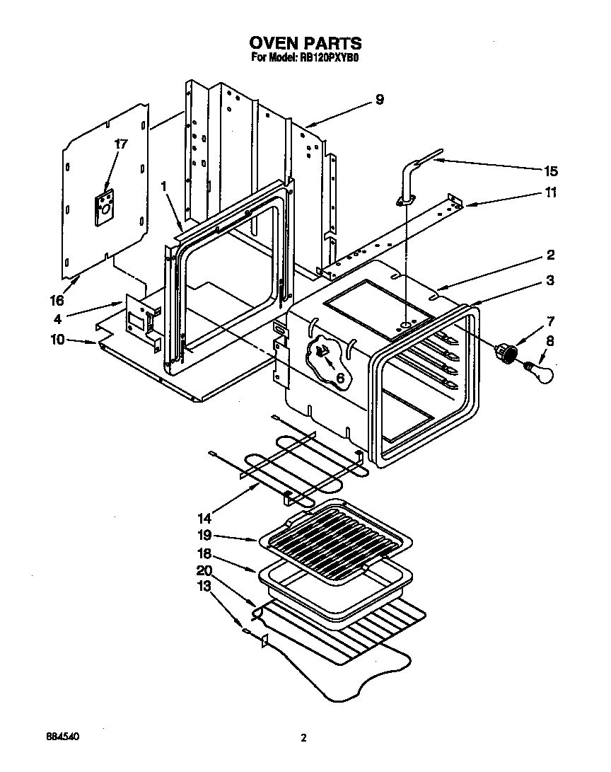 Whirlpool RB120PXYB0 oven diagram