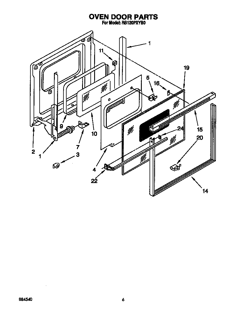 Whirlpool RB120PXYB0 oven door diagram