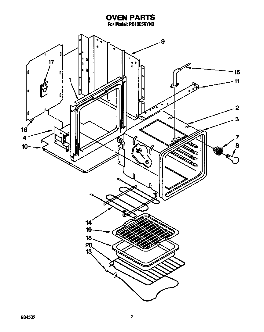 Whirlpool RB1005XYW0 oven diagram