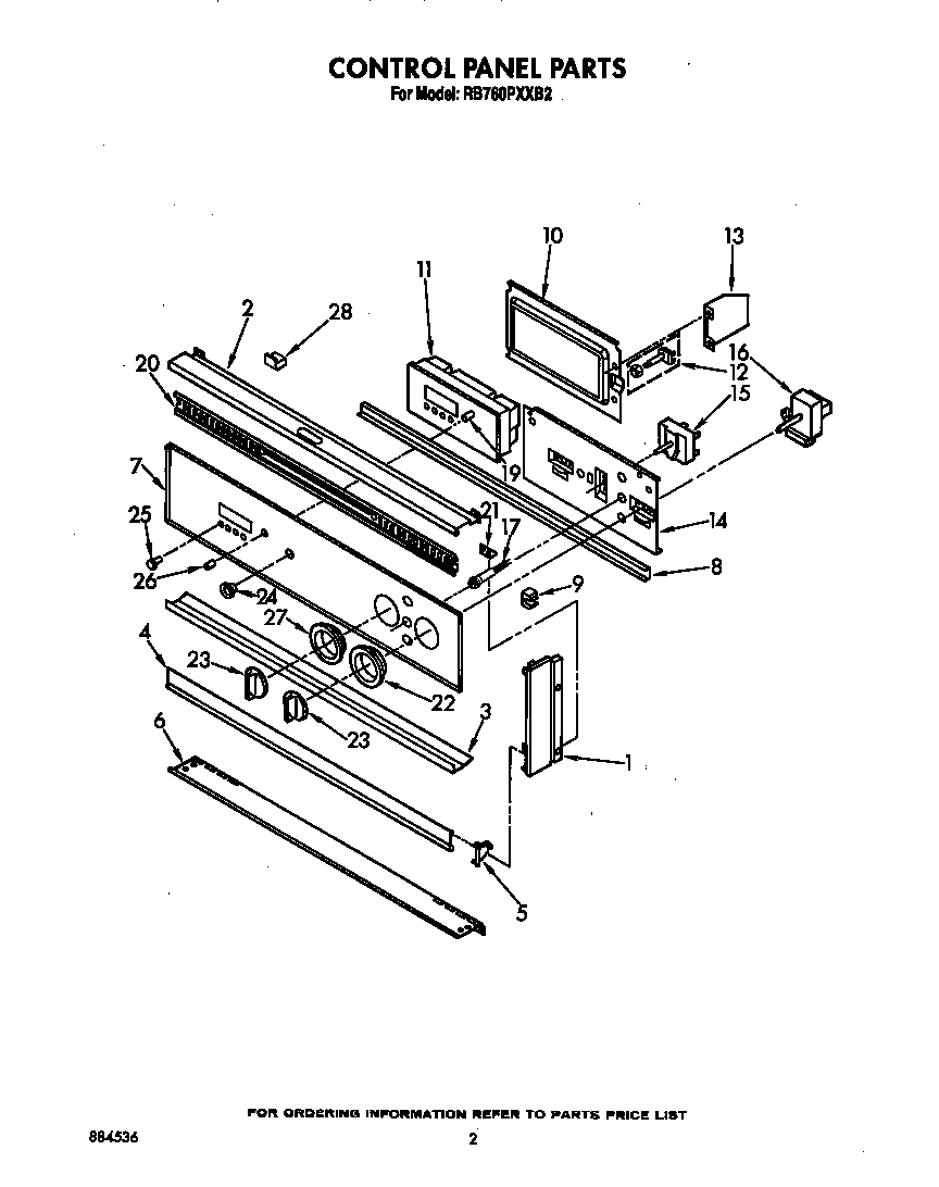 Whirlpool RB760PXXB2 control panel diagram
