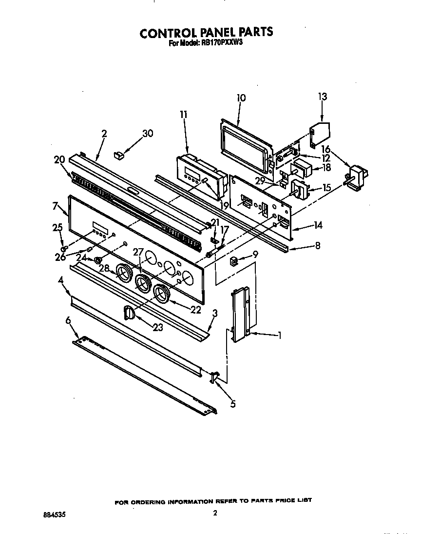 Whirlpool RB170PXXW3 control panel diagram