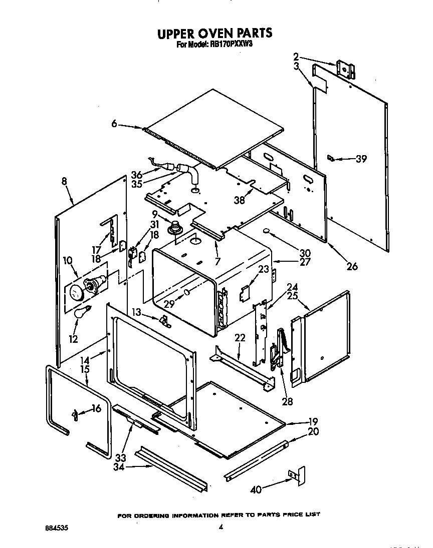 Whirlpool RB170PXXW3 upper oven diagram