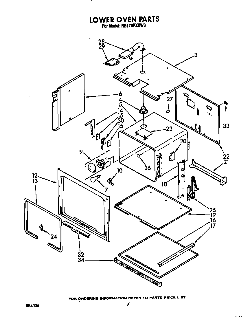 Whirlpool RB170PXXW3 lower oven diagram