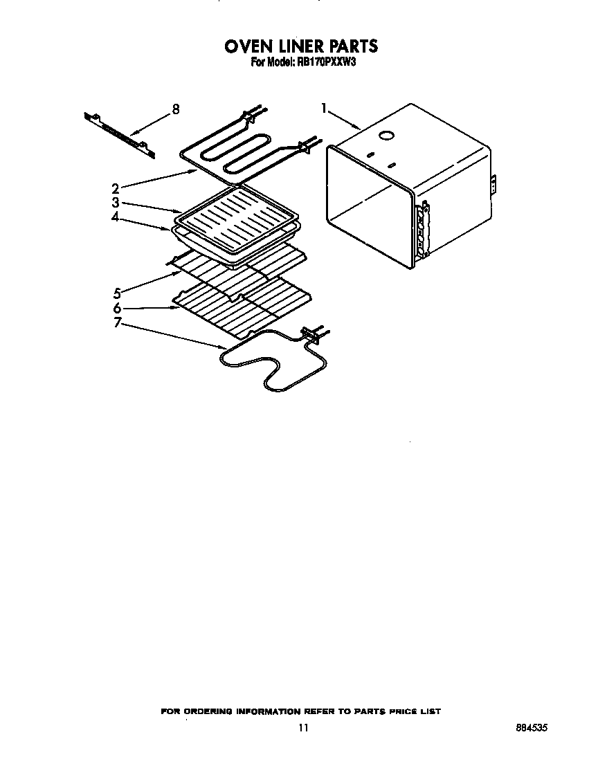 Whirlpool RB170PXXW3 oven liner diagram