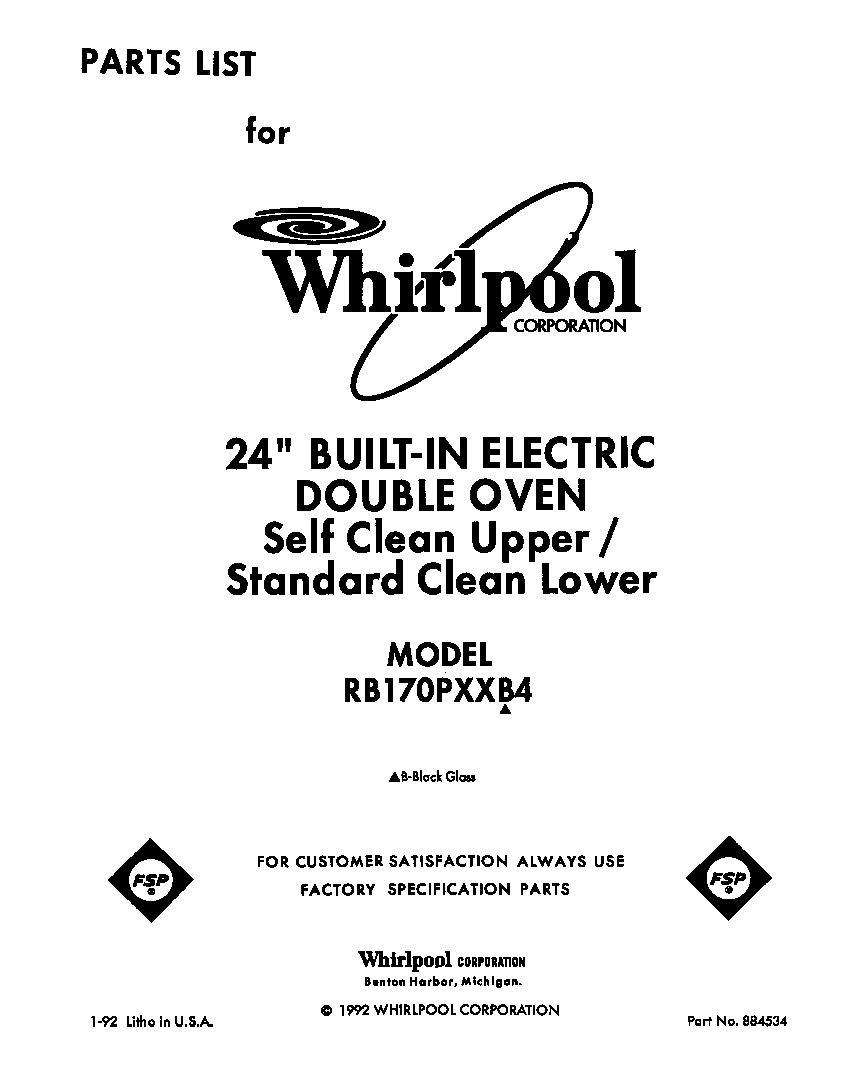 Whirlpool RB170PXXB4 front cover diagram