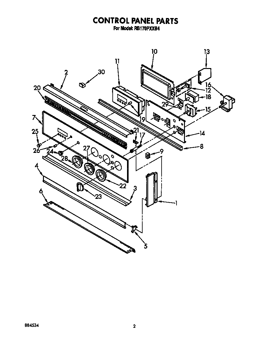 Whirlpool RB170PXXB4 control panel diagram