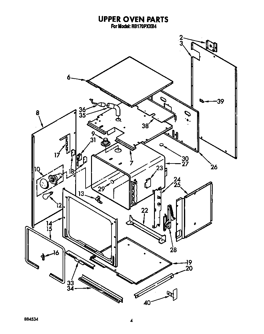 Whirlpool RB170PXXB4 upper oven diagram