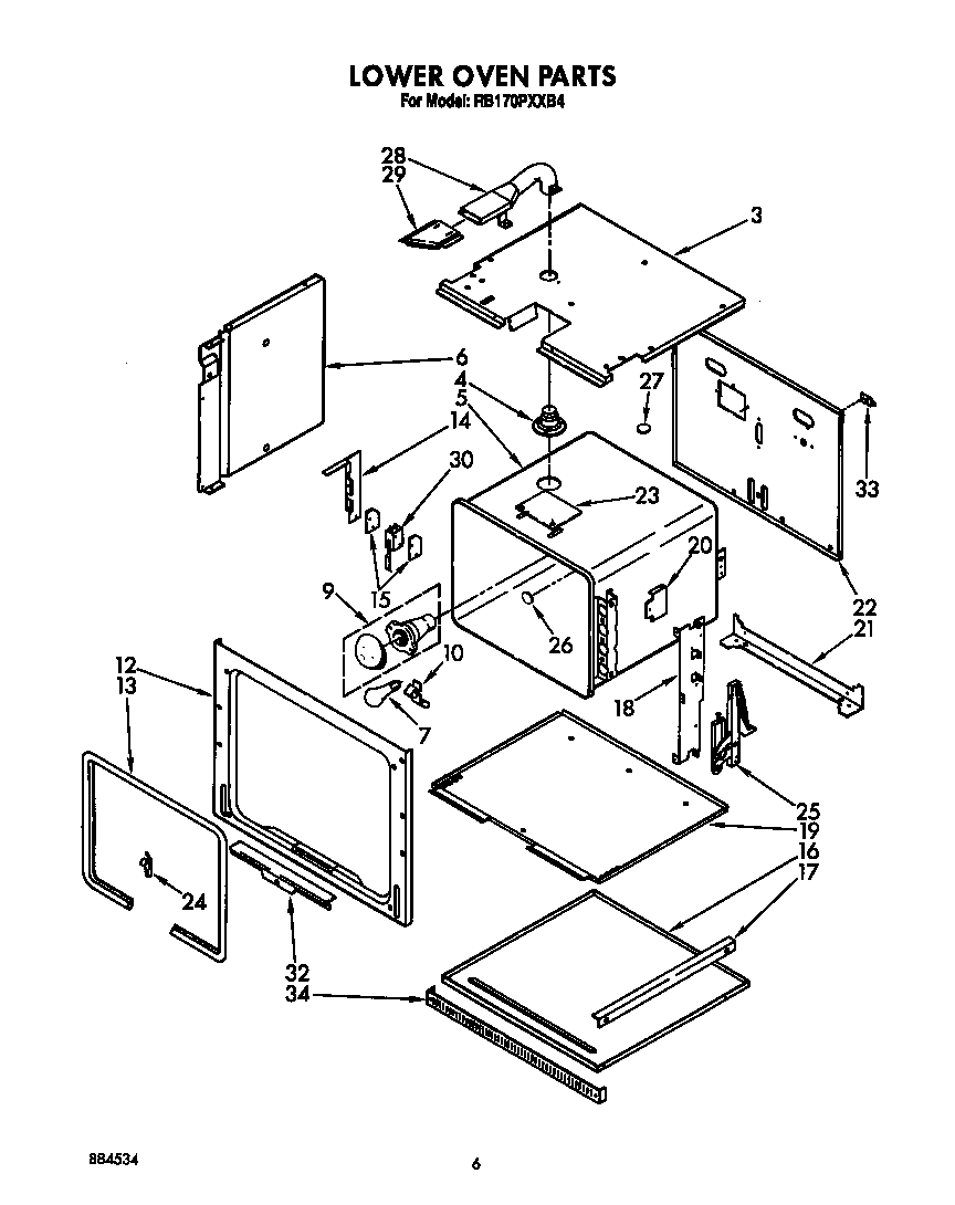 Whirlpool RB170PXXB4 lower oven diagram