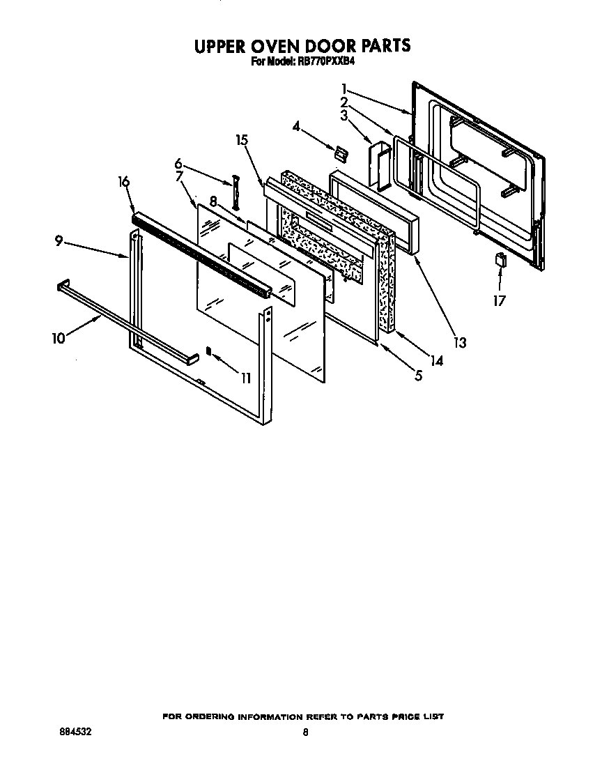 Whirlpool RB770PXXB4 upper oven door diagram