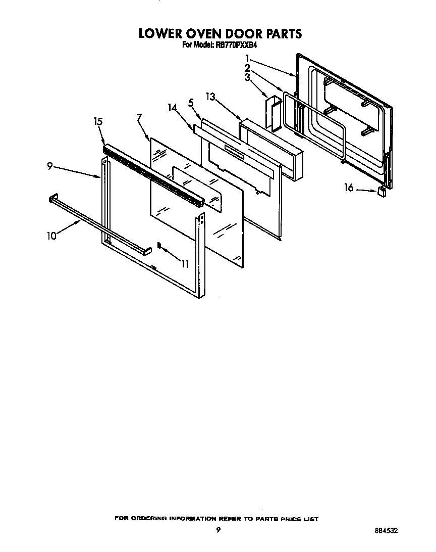 Whirlpool RB770PXXB4 lower oven door diagram