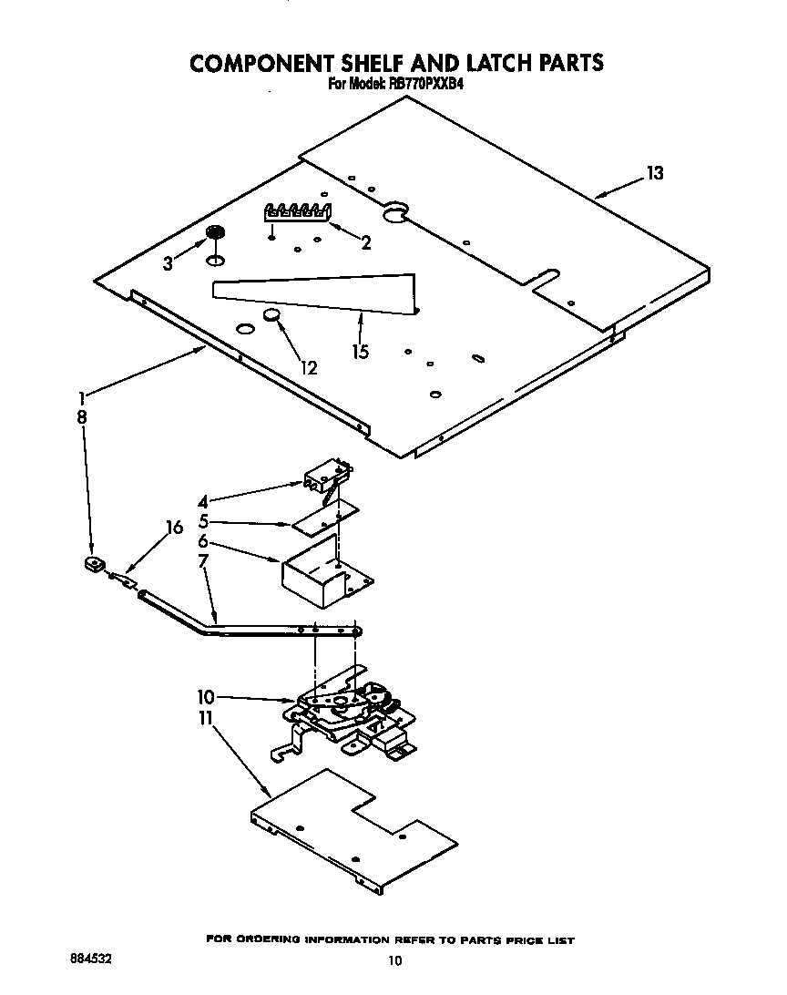 Whirlpool RB770PXXB4 compartment shelf and latch diagram