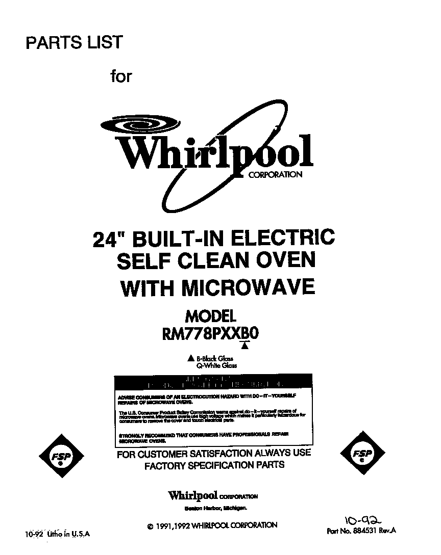 Whirlpool RM778PXXB0 front cover diagram