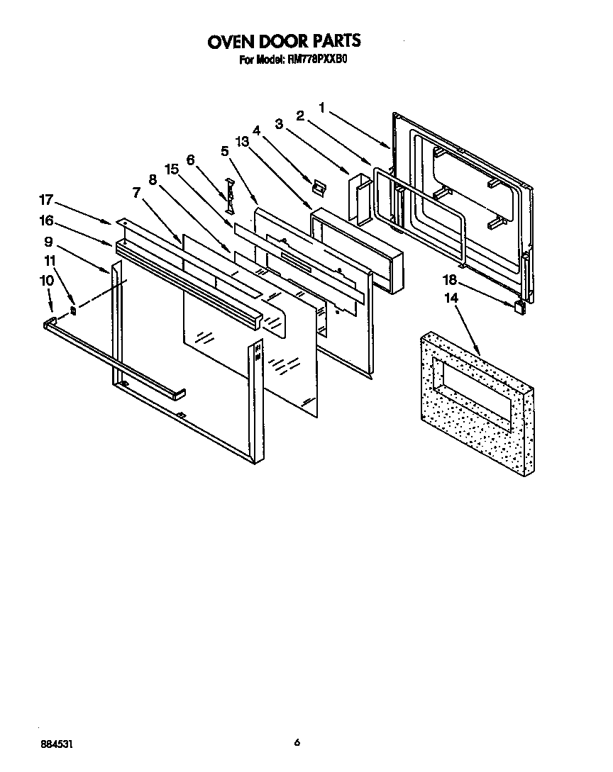 Whirlpool RM778PXXB0 oven door diagram