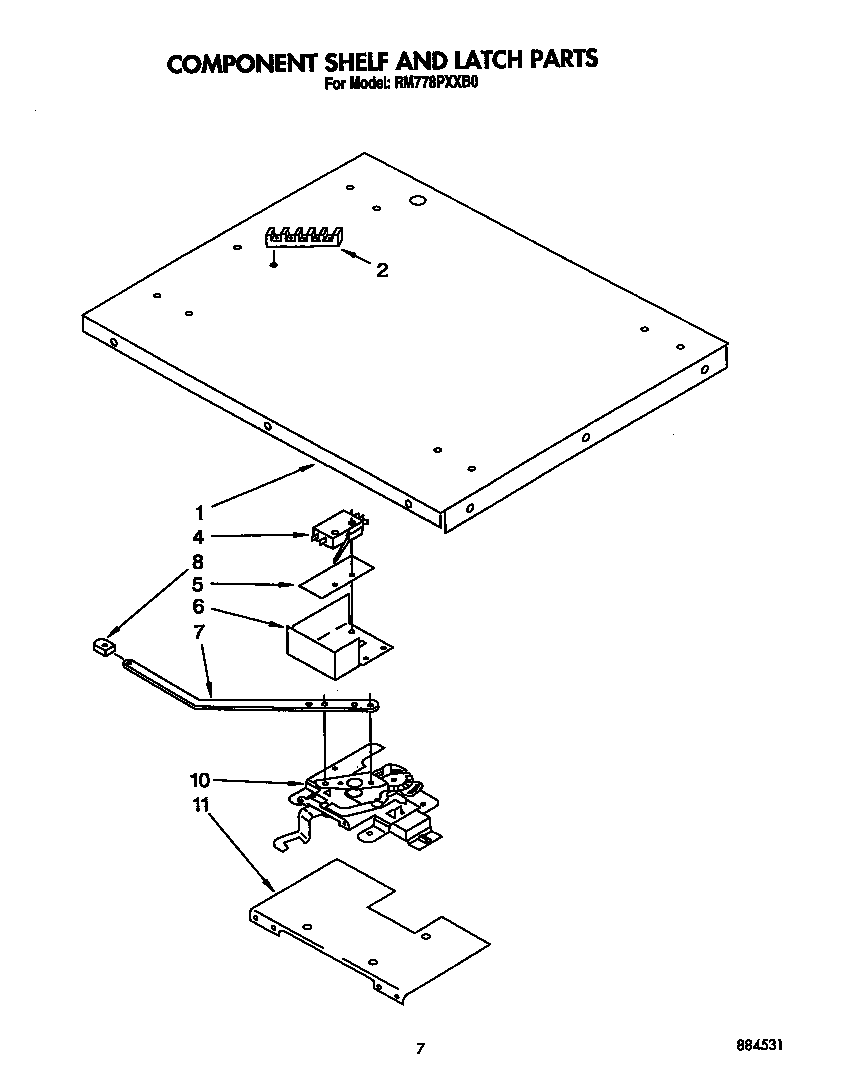 Whirlpool RM778PXXB0 component shelf and latch diagram