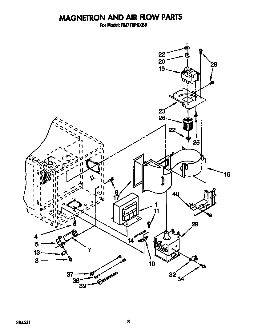 Whirlpool RM778PXXB0 magnetron and air flow diagram