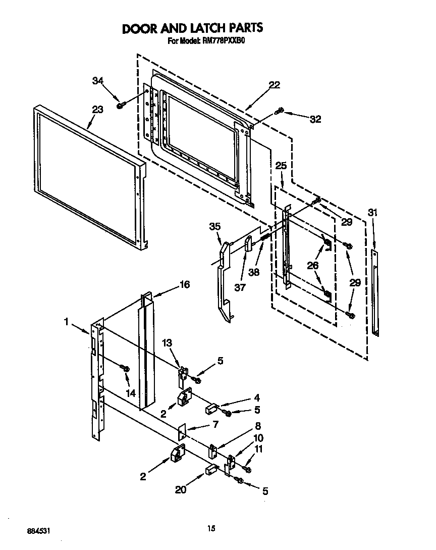 Whirlpool RM778PXXB0 door and latch diagram