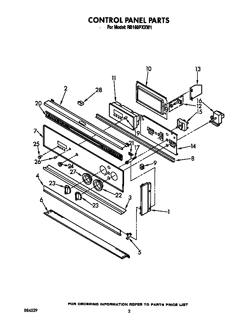 Whirlpool RB160PXXW1 control panel diagram