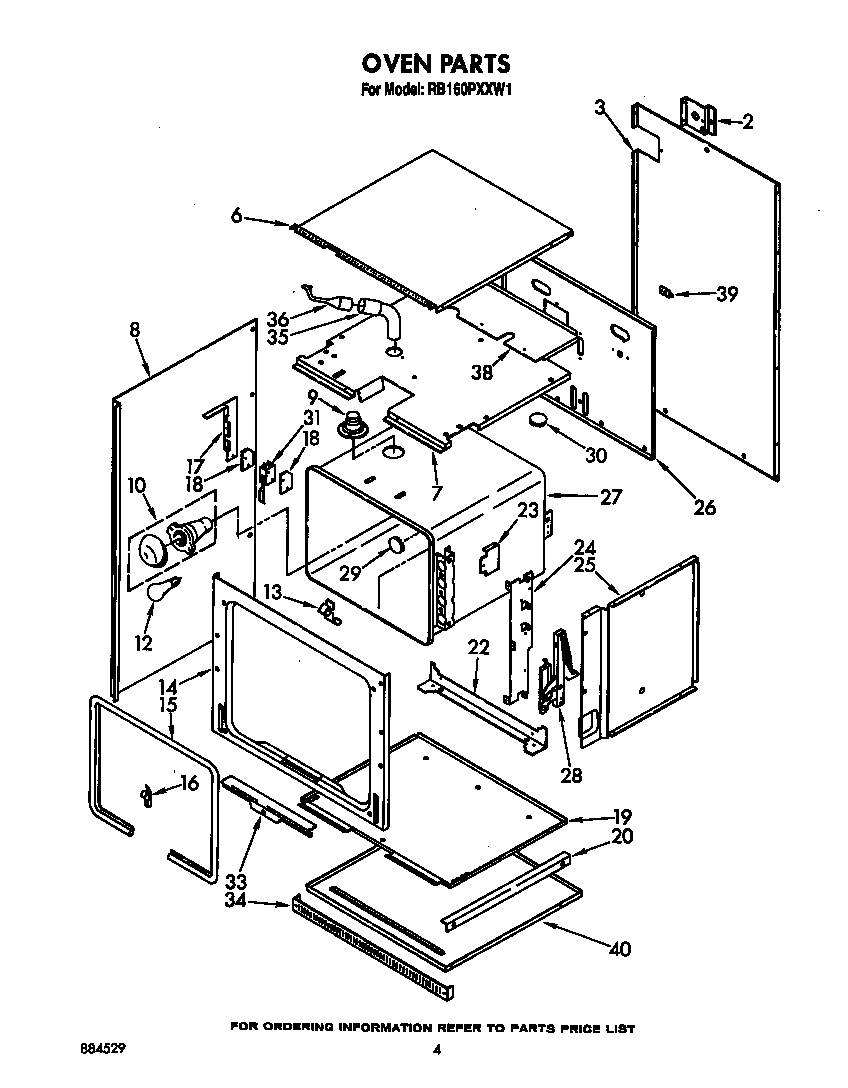 Whirlpool RB160PXXW1 oven diagram