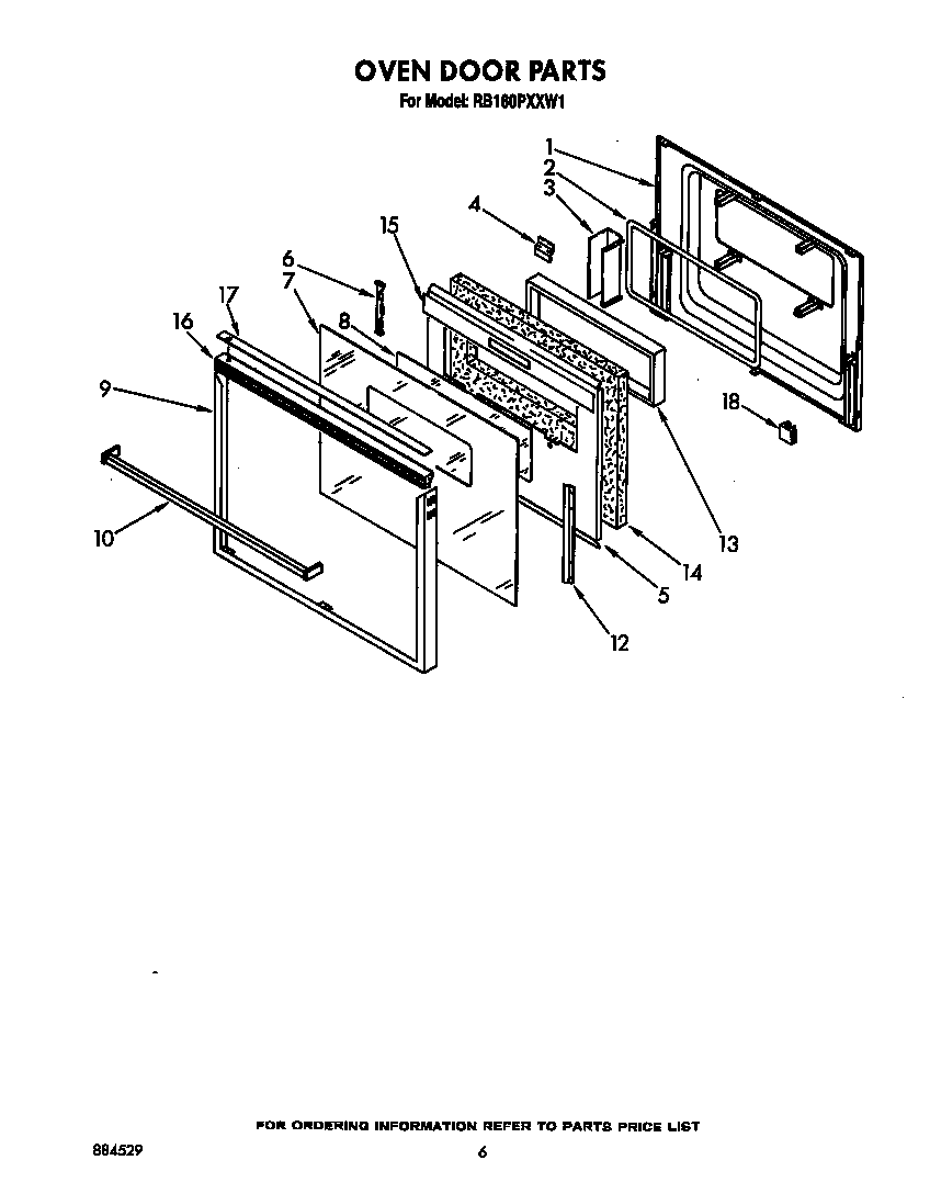 Whirlpool RB160PXXW1 oven door diagram