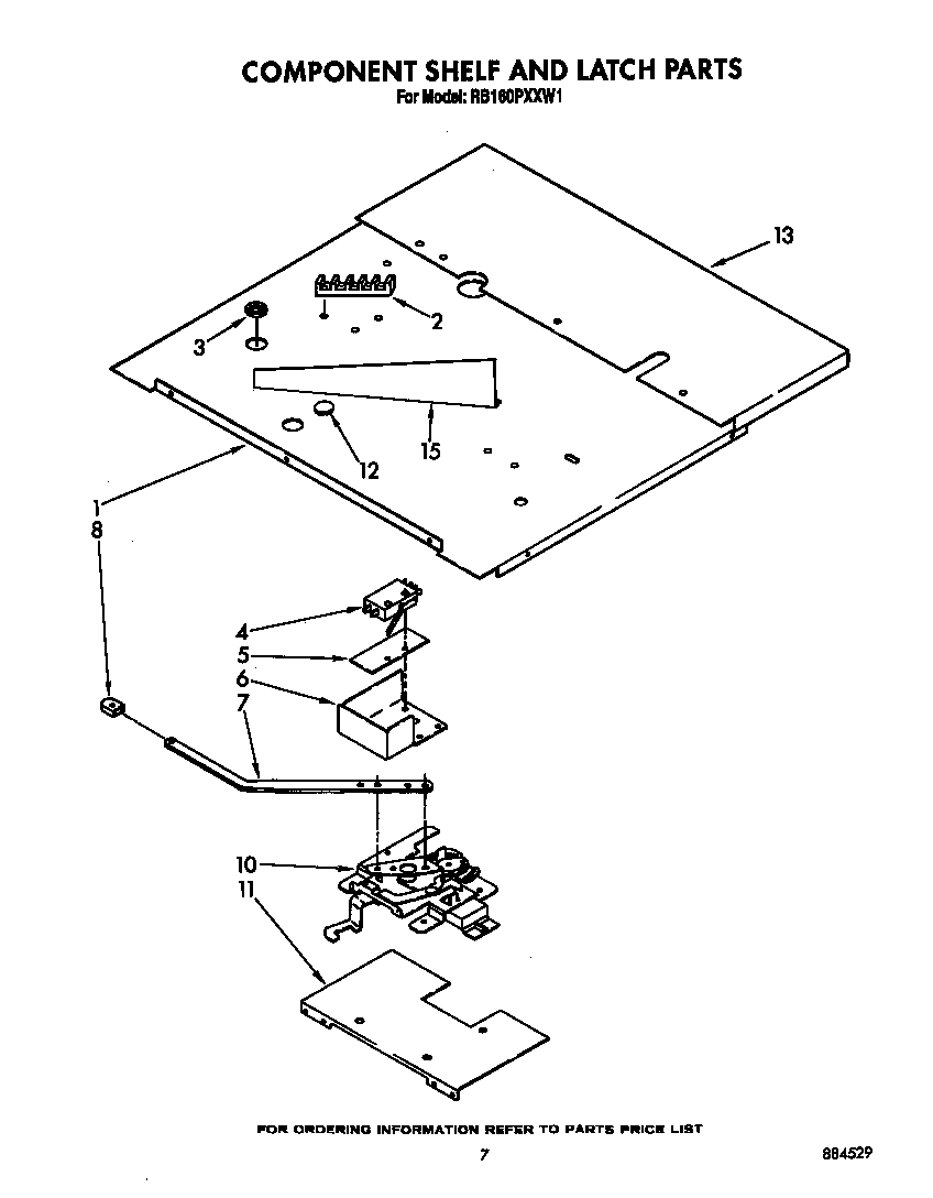 Whirlpool RB160PXXW1 component shelf and latch diagram