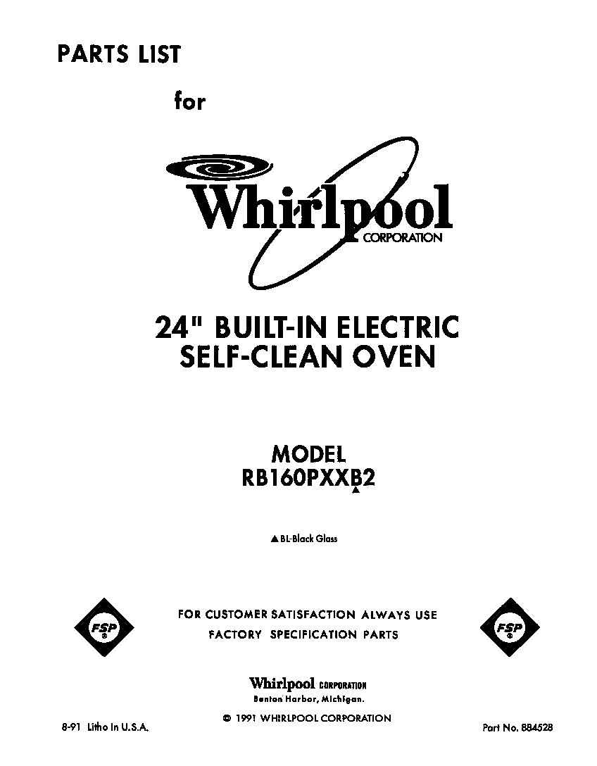 Whirlpool RB160PXXB2 front cover diagram