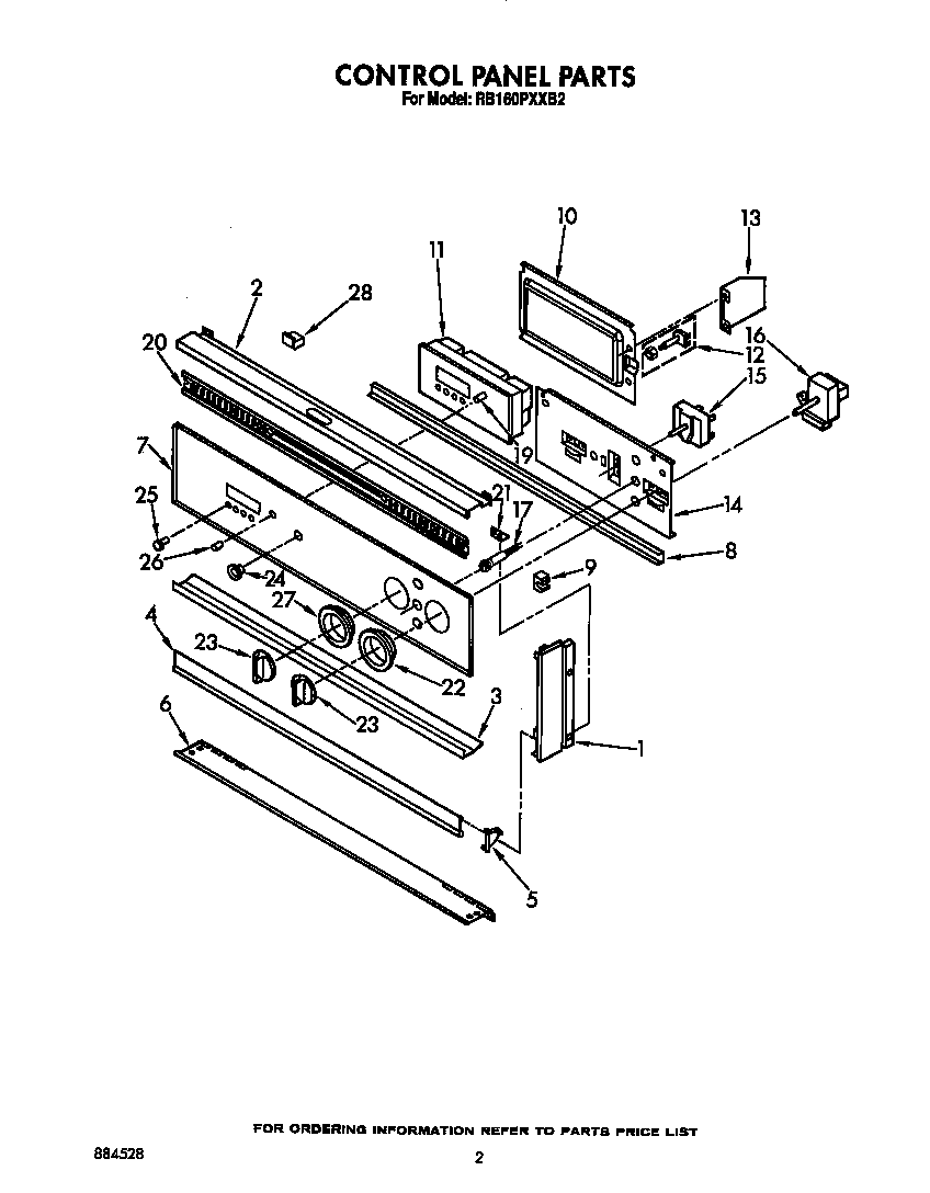 Whirlpool RB160PXXB2 control panel diagram