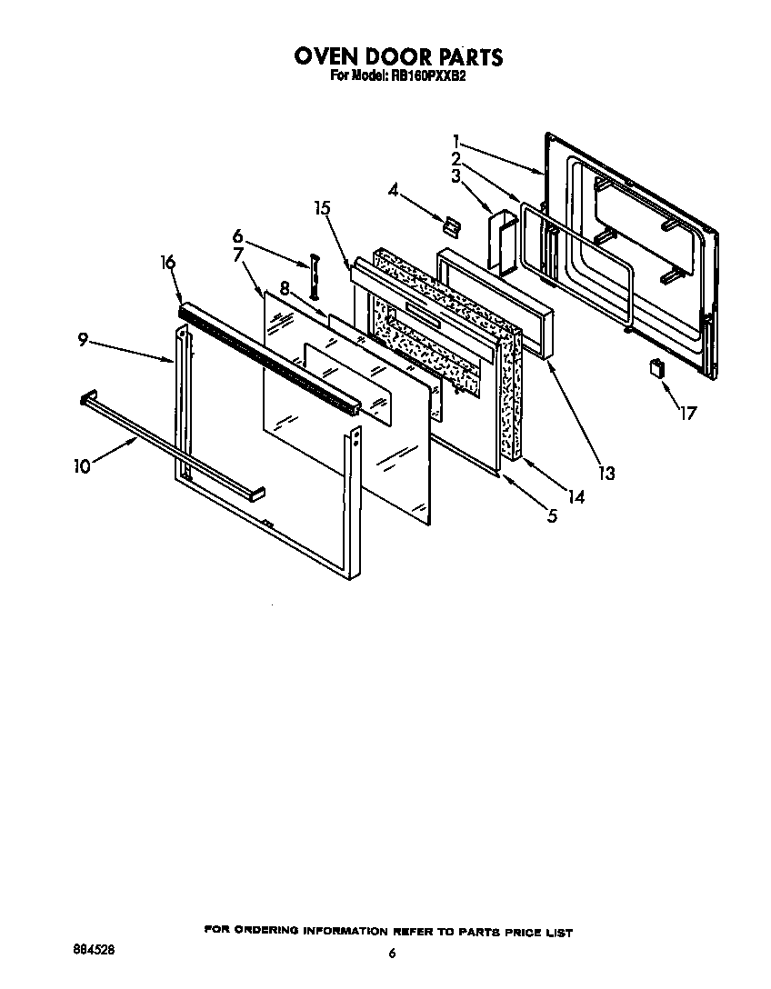 Whirlpool RB160PXXB2 oven door diagram