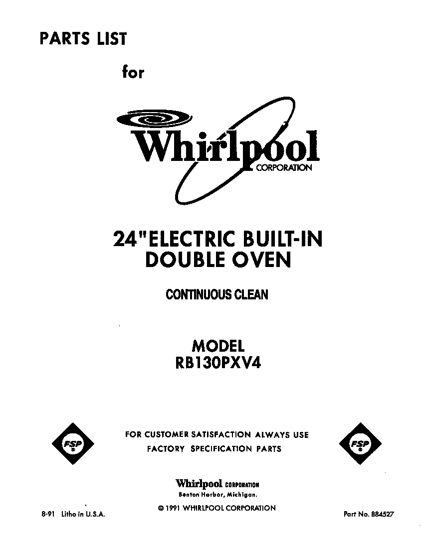 Whirlpool RB130PXV4 front cover diagram