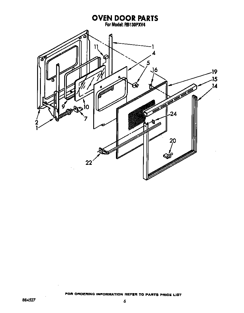 Whirlpool RB130PXV4 oven door diagram