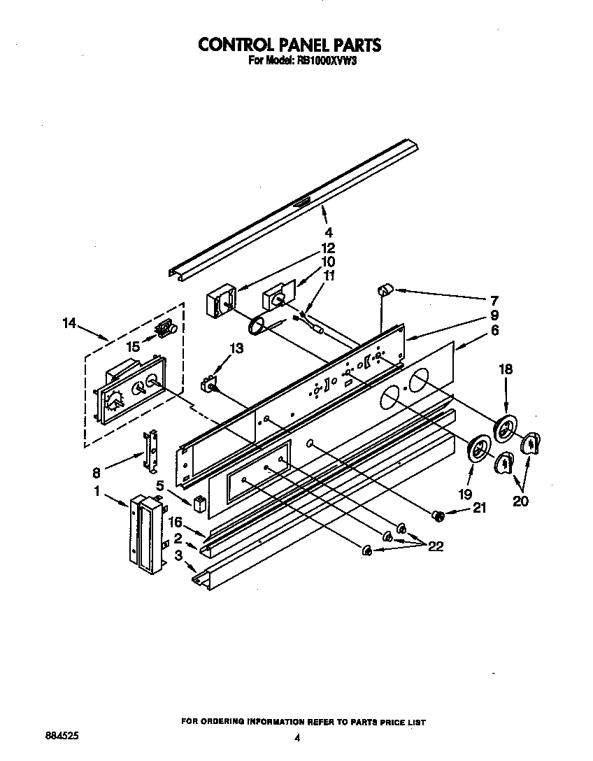 Whirlpool RB1000XVW3 control panel diagram