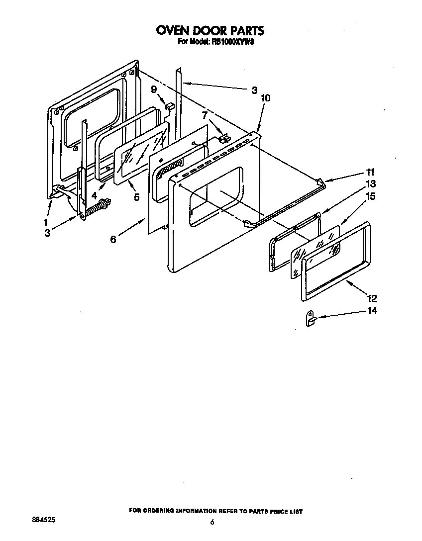 Whirlpool RB1000XVW3 oven door diagram