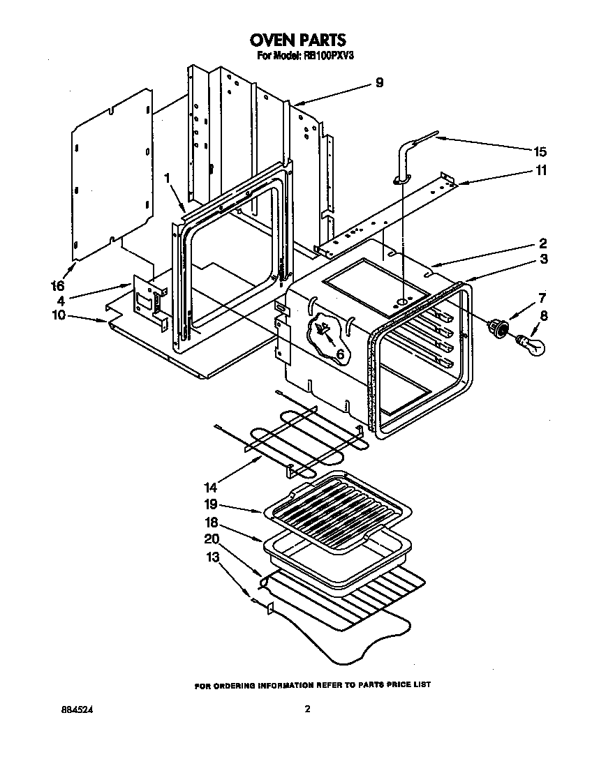 Whirlpool RB100PXV3 oven diagram