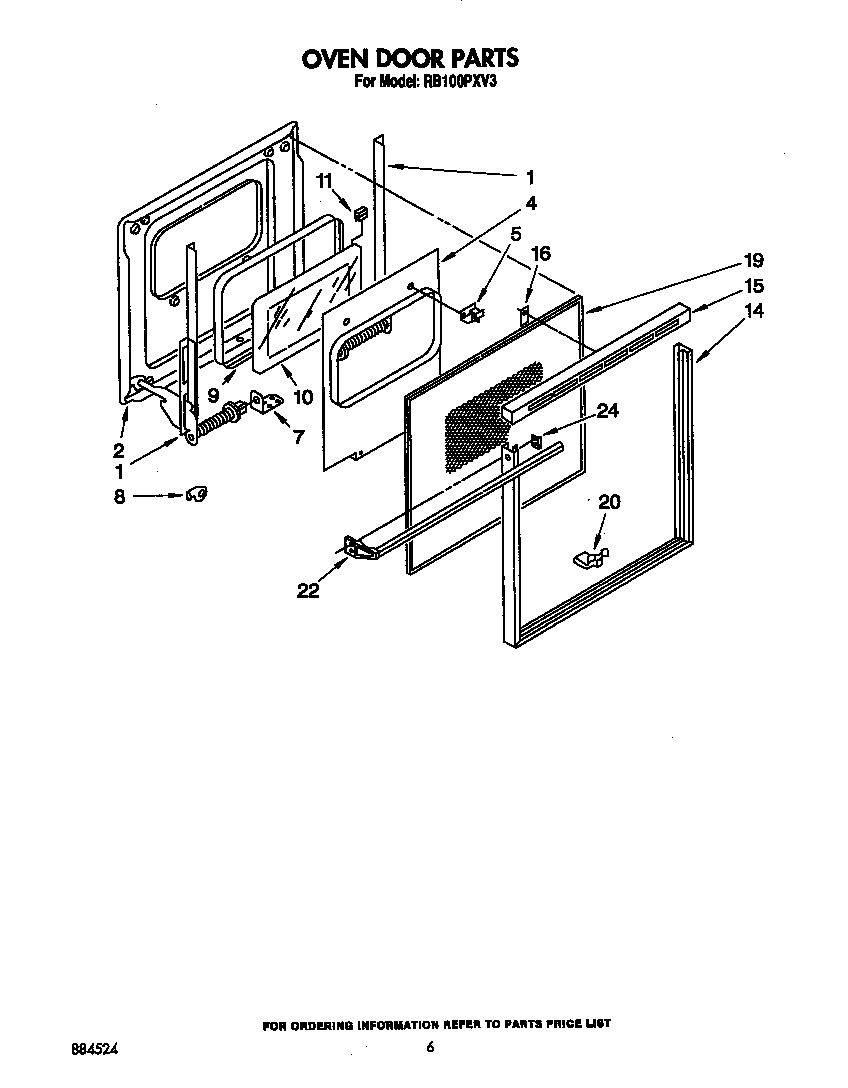 Whirlpool RB100PXV3 oven door diagram