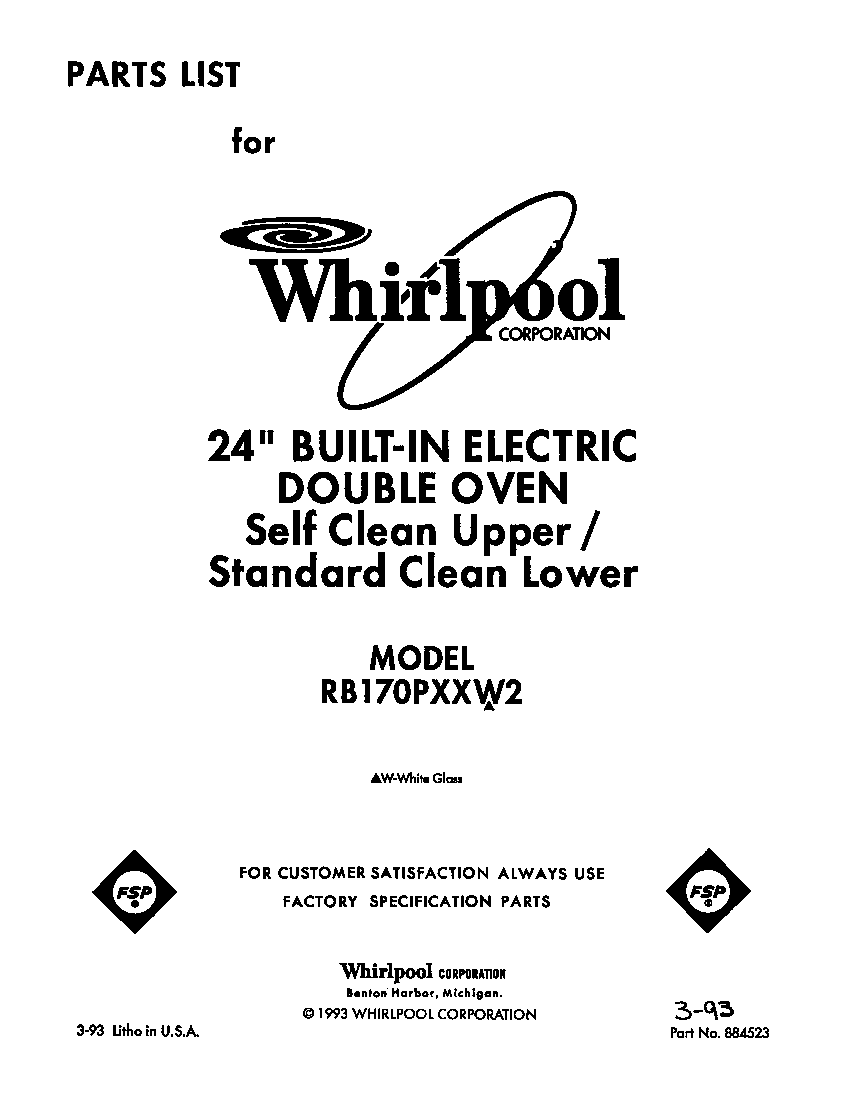 Whirlpool RB170PXXW2 front cover diagram